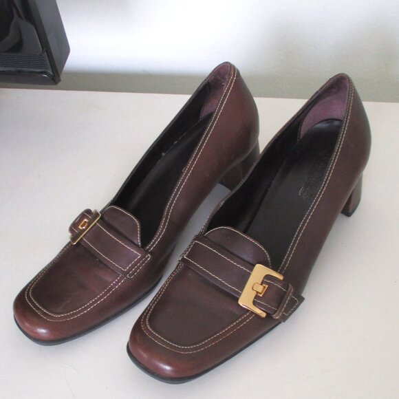 Aerosoles "Two Time" Womens Brown Leather Stacked Heel Loafer - Size 8.5M - Picture 1 of 10